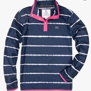 Simply Southern Navy Fleece pullover with pink trim detail